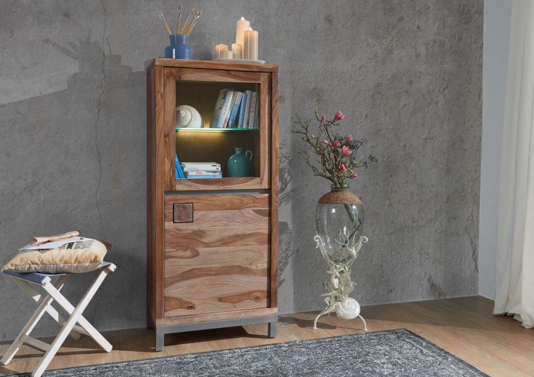 Vitrine Sheesham / Akazie 65x40x148 braun gebeizt LE HAVRE #04
