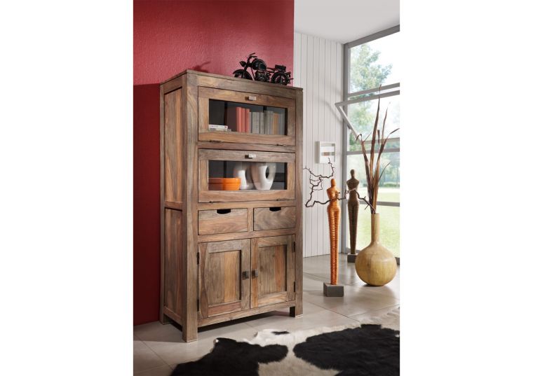 Highboard Sheesham 80x40x148  grau geölt NATURE GREY #60