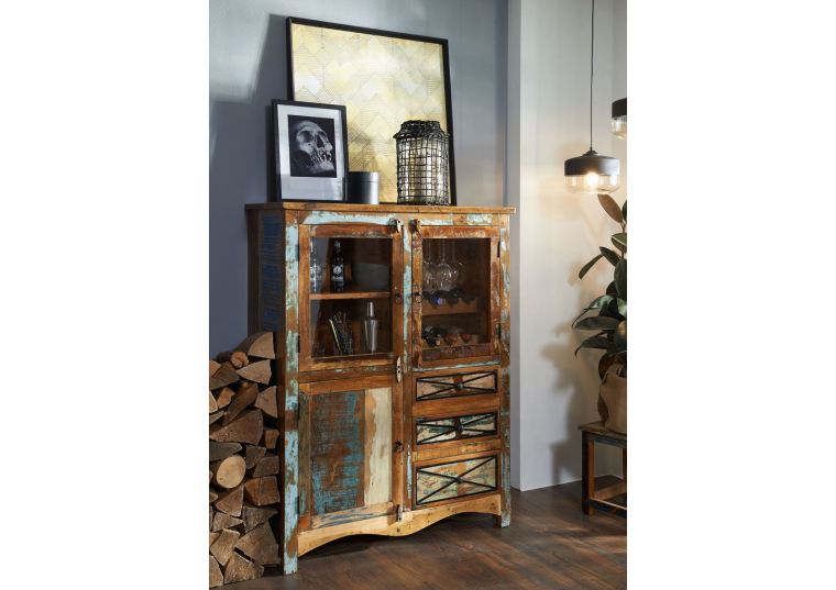 Highboard Altholz 106x45x136 mehrfarbig lackiert NATURE OF SPIRIT #113