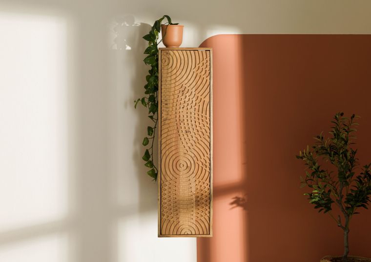 Hängeschrank Akazie 33x33x115 natur lackiert MARRAKESCH #120