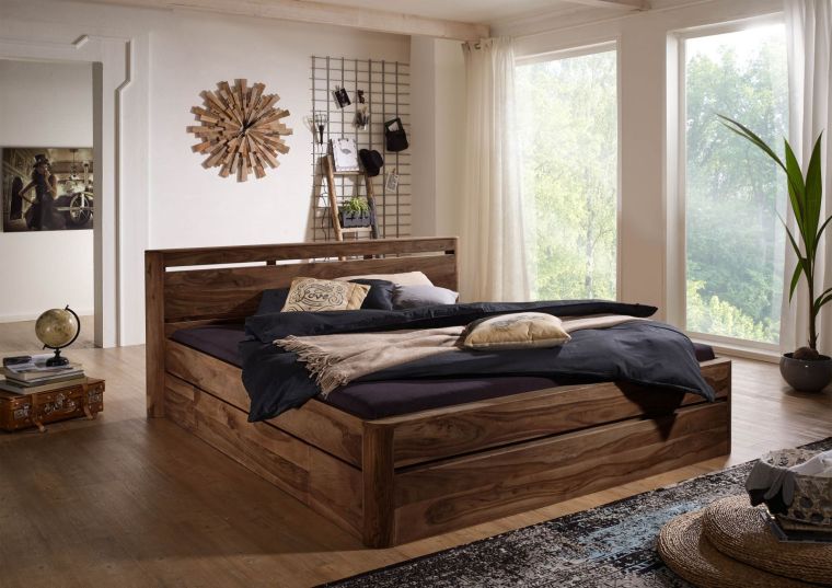 Bett mit Schublade Sheesham 160x200 smoked cherry gebeizt TORONTO #161