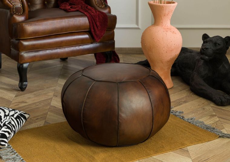 Pouf Hocker Echtleder 58x58x38 braun CHESTERFIELD #19