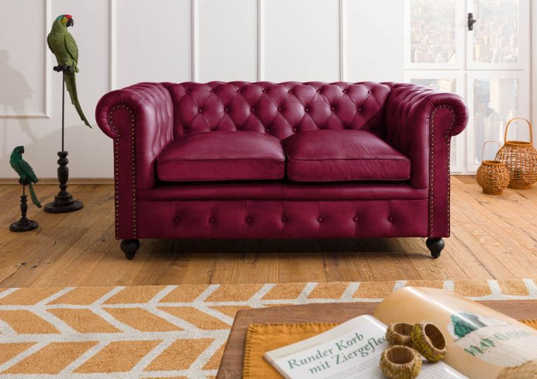 Sofa 2-Sitzer Echtleder 158x82x75 rot CHESTERFIELD #402