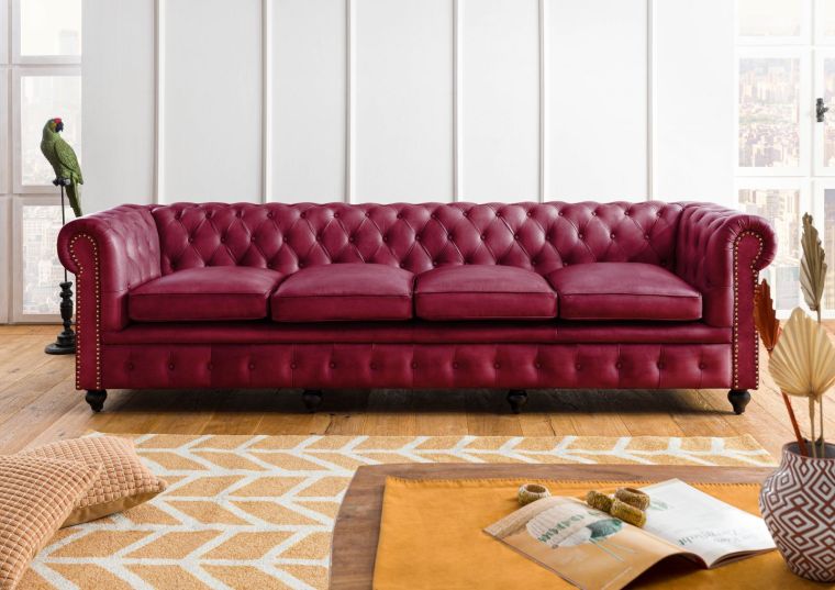 Sofa 4-Sitzer Echtleder 274x82x75 rot CHESTERFIELD #404