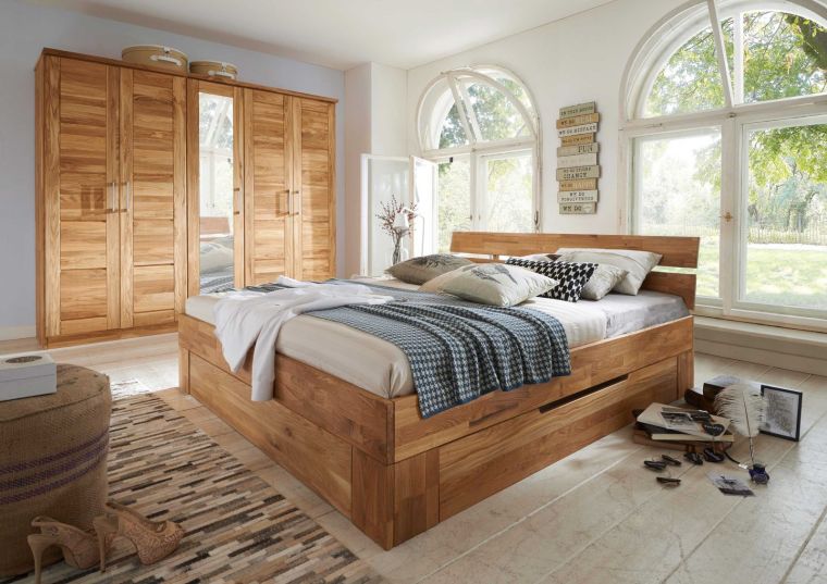 Bett mit Schubkästen Wildeiche massiv 160x200x88  KONSTANZ #801