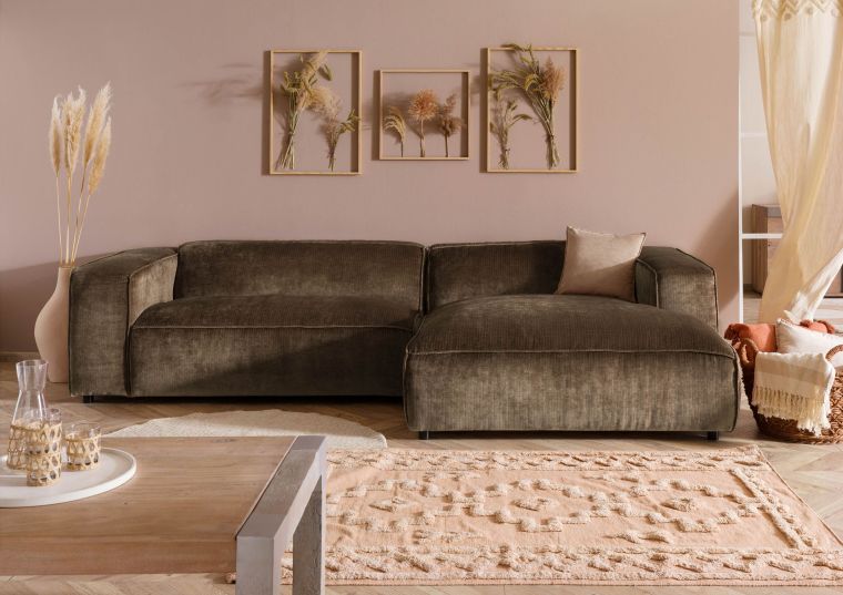 Ecksofa 304x164x69 Ottomane rechts Cord taupe VALENCIA