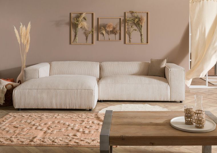 Ecksofa 304x164x69 Ottomane links Cord elfenbein VALENCIA