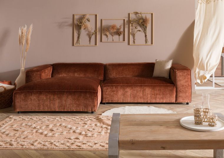 Ecksofa 304x164x69 Ottomane links Cord kupfer VALENCIA