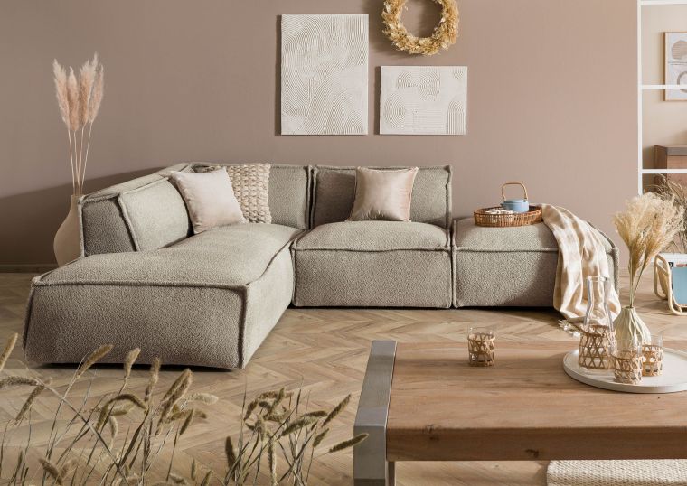 Ecksofa inkl. Hocker 195x220x79 Polyester taupe RAVENNA.