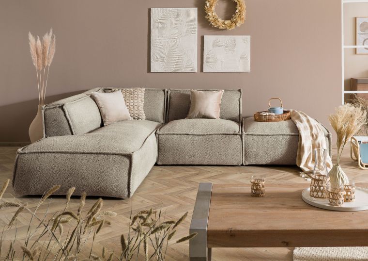 Ecksofa inkl. Hocker 195x220x79 Polyester taupe PLATANI