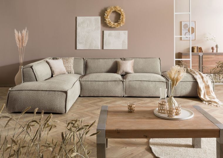 Ecksofa inkl. Hocker 285x220x79 Polyester taupe RAVENNA