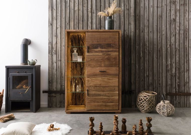 Highboard Akazie 100x40x150 natur lackiert BARK #106