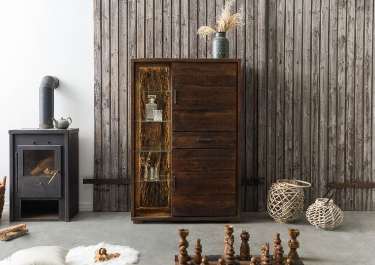 Highboard Akazie 100x40x150 dunkelbraun lackiert BARK #206