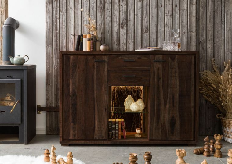 Highboard Akazie 145x40x101 dunkelbraun lackiert BARK #214