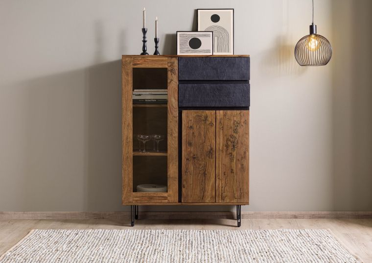 Highboard Sheesham 100x40x135 natur unbehandelt LICHTENBERG #100