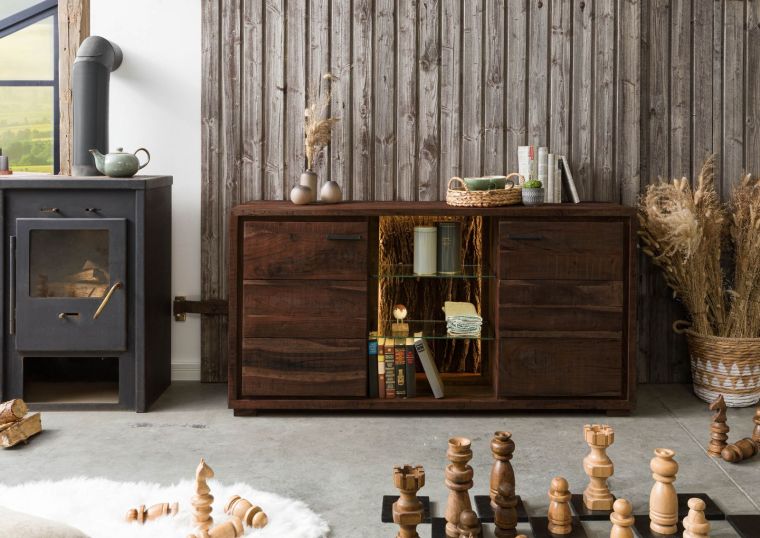 Sideboard Akazie 145x40x78 dunkelbraun lackiert BARK #200