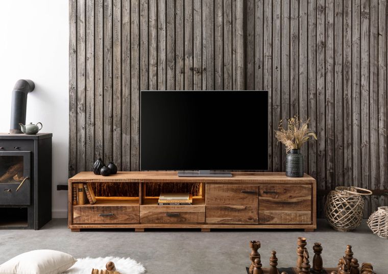 TV-Board Akazie 220x40x47 natur lackiert BARK #110