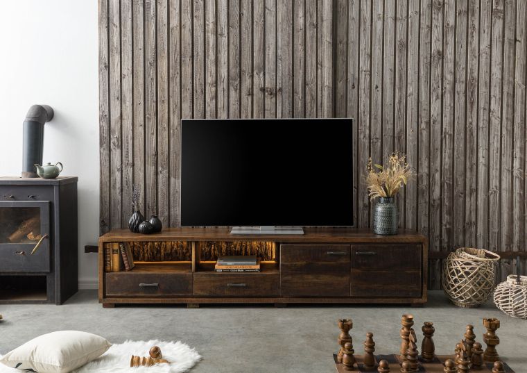 TV-Board Akazie 220x40x47 dunkelbraun lackiert BARK #210