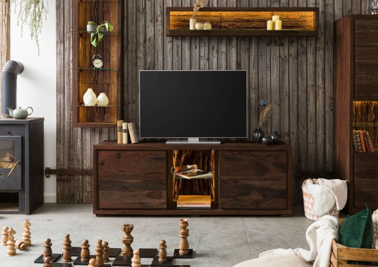 TV-Board Akazie 175x40x63 dunkelbraun lackiert BARK #211