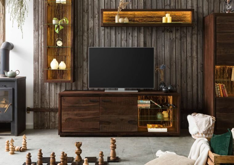 TV-Board Akazie 175x40x63 dunkelbraun lackiert BARK #212