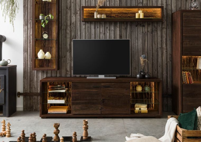 TV-Board Akazie 200x40x63 dunkelbraun lackiert BARK #213