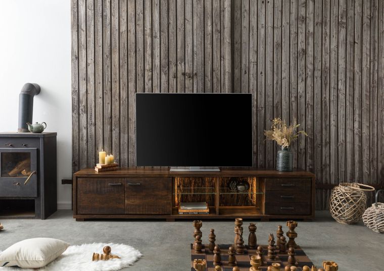 TV-Board Akazie 235x40x47 dunkelbraun lackiert BARK #216