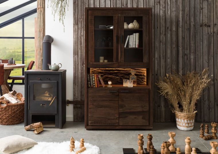 Vitrine Akazie 98x40x180 dunkelbraun lackiert BARK #209