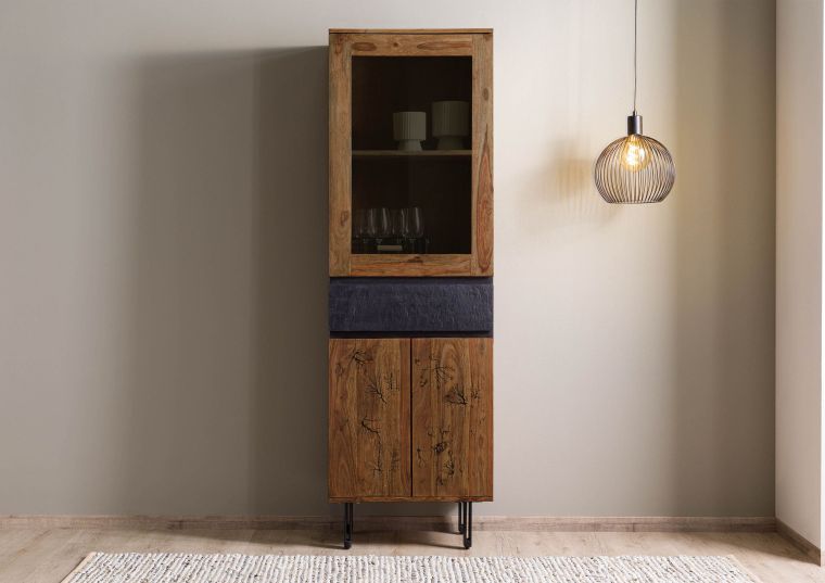 Vitrine Sheesham 60x40x190 natur unbehandelt LICHTENBERG #105