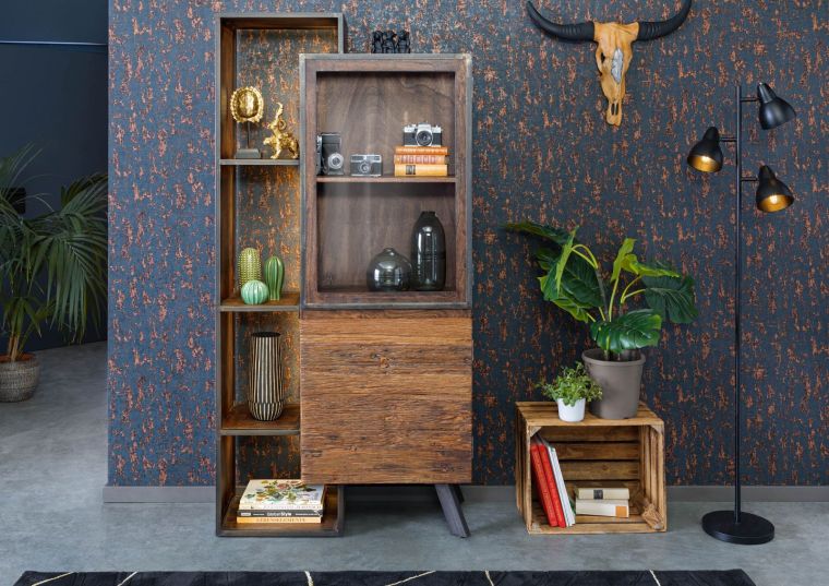 Vitrine Akazie / Altholz 90x40x183 braun lackiert SEVILLA #03