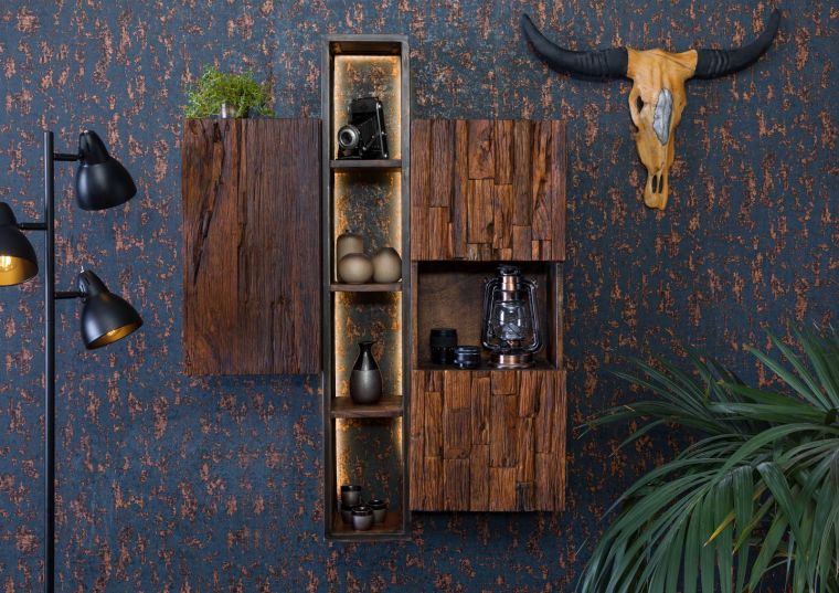 Hängeschrank Akazie / Altholz 85x26x118 braun lackiert SEVILLA #06