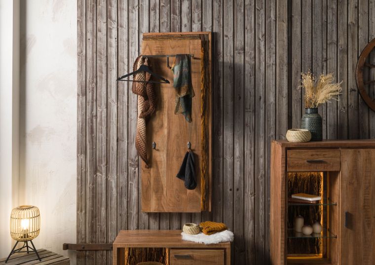 Wandgarderobe Akazie 56x27x150 natur lackiert BARK #120