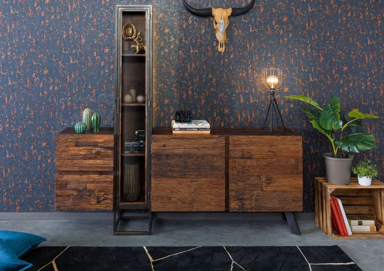 Wohnwand Akazie / Altholz 193x38x185 braun lackiert SEVILLA #07