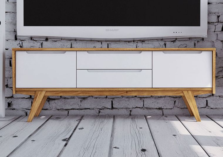 TV-Board Wildeiche 160x48x59 natur geölt / weiß ORIGINAL RETRO #04