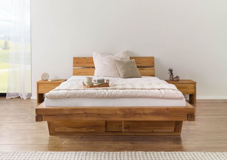 Bett mit Schublade Eiche 160x200x87 natur geölt BREGENZ #106
