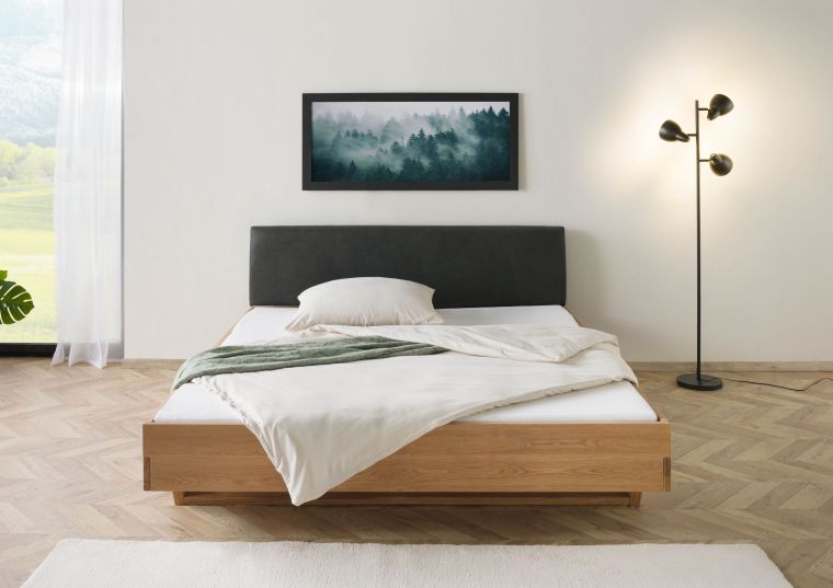 Bett Eiche 200x200x85 natur geölt, Kopfteil anthrazit FICHTELBERG #28