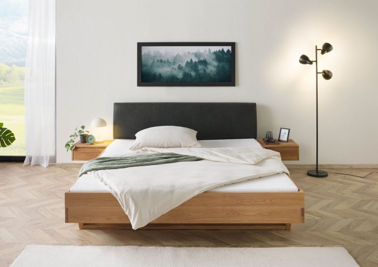 Bett mit Nachttischen Eiche 200x200x85 natur geölt, Kopfteil anthrazit FICHTELBERG #36