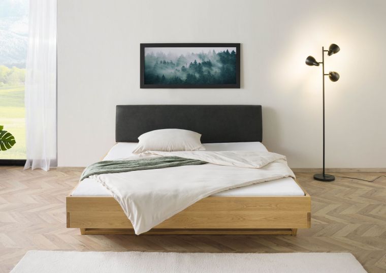 Bett Fichte 200x200x85 natur gebeizt / geölt, Kopfteil anthrazit FICHTELBERG #40