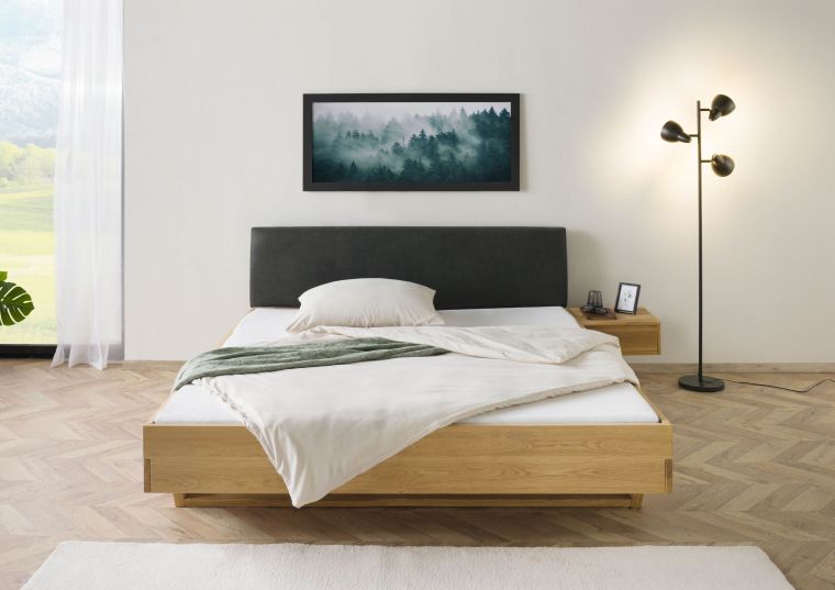 Bett mit Nachttisch Fichte 180x200x85 natur gebeizt / geölt, Kopfteil anthrazit FICHTELBERG #43