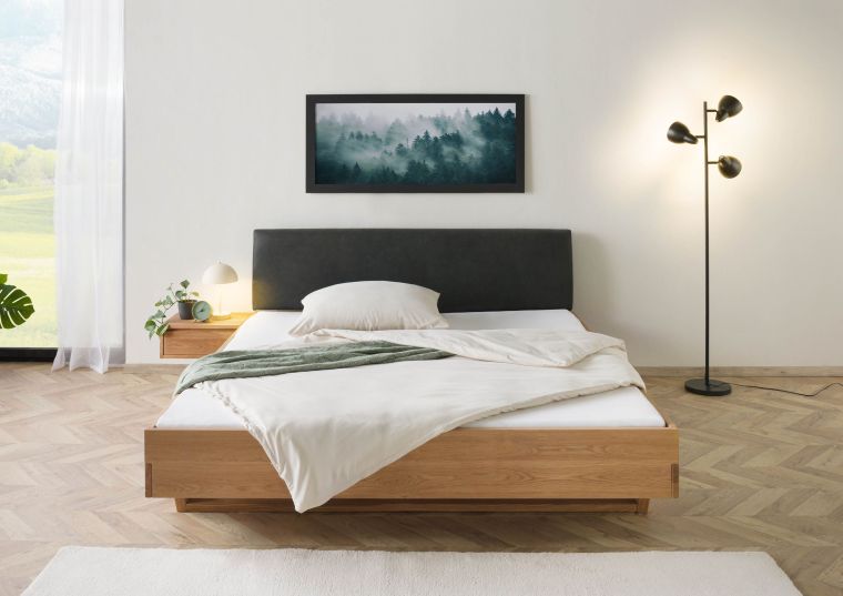 Bett mit Nachttisch links Eiche 160x200x85 natur geölt, Kopfteil anthrazit FICHTELBERG #50