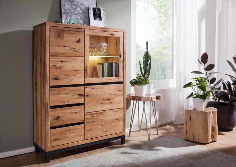 Highboard Wildeiche 103x40x148 natur geölt VILLANDERS #106