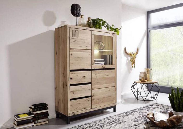 Highboard Wildeiche 103x40x148 bianco geölt VILLANDERS #206