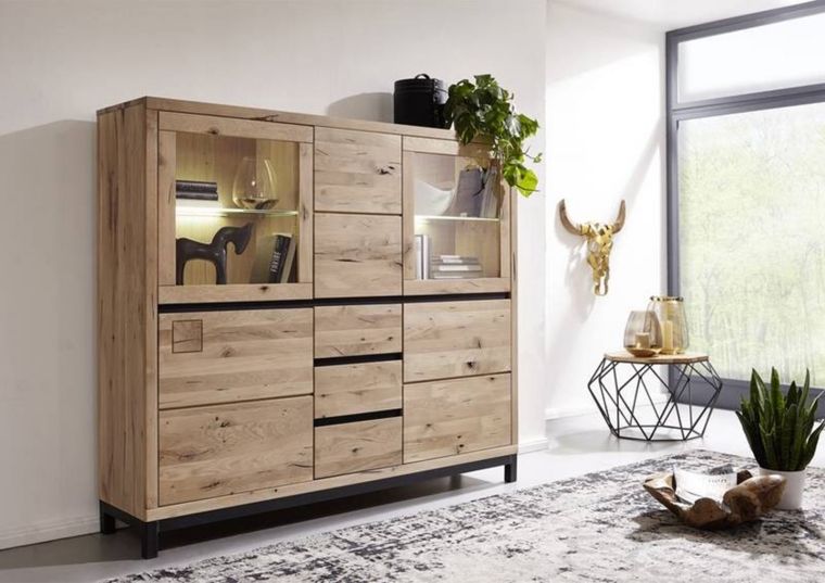 Highboard Wildeiche 166x40x148 bianco geölt VILLANDERS #207