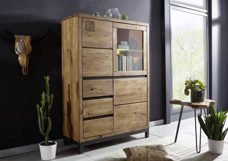 Highboard Wildeiche 103x40x148 Tabacco brown geölt VILLANDERS #306