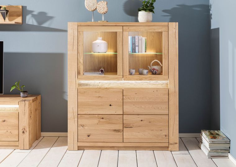Highboard Wildeiche 123x40x142 beige geölt KENT #204
