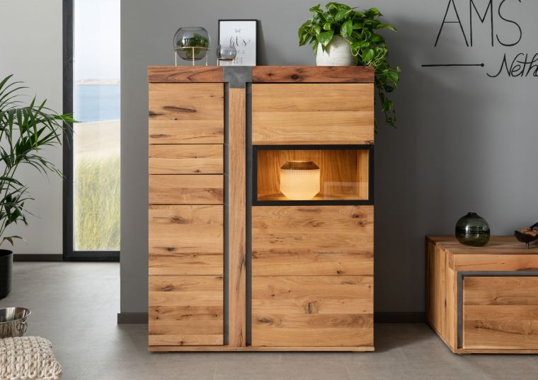 Highboard Wildeiche / Zerreiche 110x45x142 natur geölt NEW AMSTERDAM #05