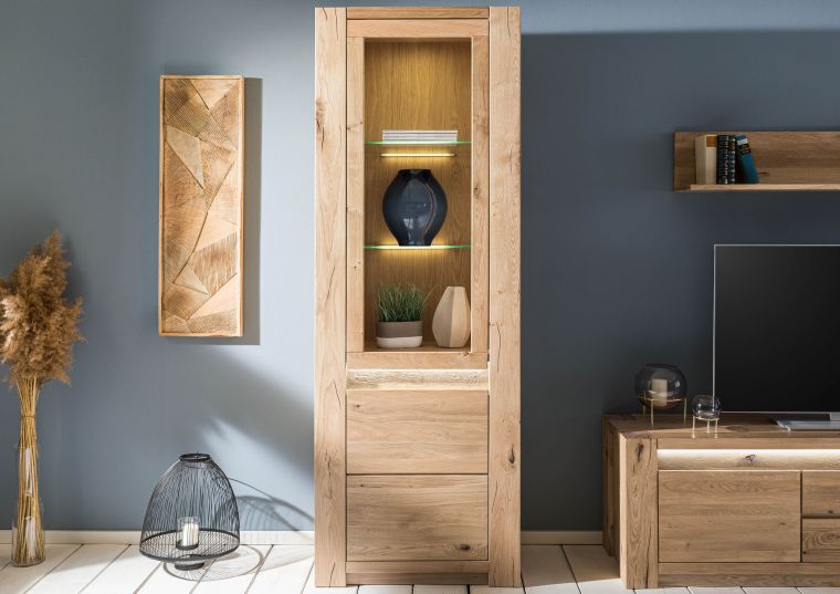 Vitrine Wildeiche 73x40x205 beige geölt KENT #201