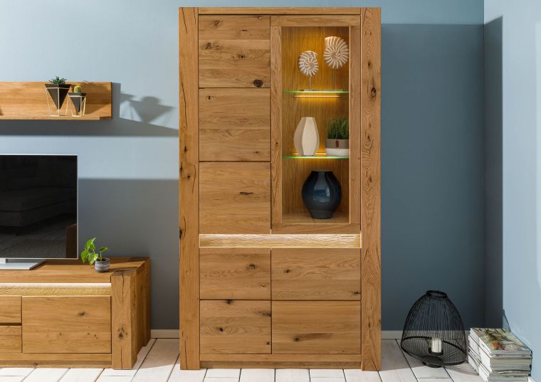 Vitrine Wildeiche 113x40x205 braun geölt KENT #203