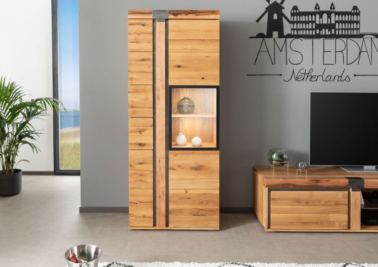 Vitrine Wildeiche / Zerreiche 80x45x204 natur geölt NEW AMSTERDAM #08