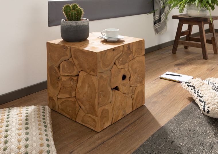 Beistelltisch Teak Wurzel 40x40x45 natur lackiert UNIKA #181