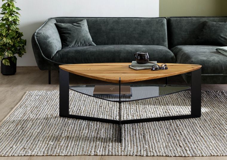 Couchtisch Wildeiche mit Glasboden 120x70x44 natur geölt STARNBERG #25